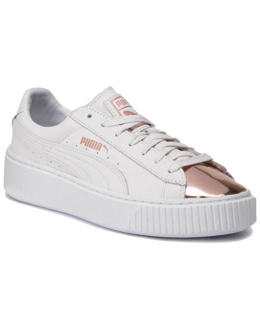 PUMA White (Wmns) Basket Platform Metallic Rose'