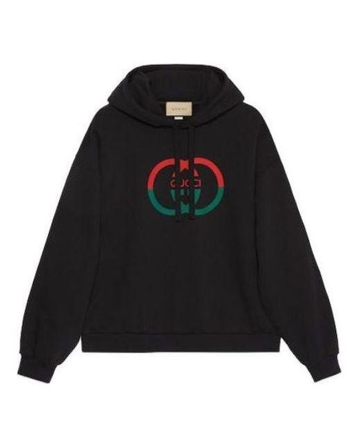 Gucci Black Cotton Jersey Printed Hooded Sweatshirt for men