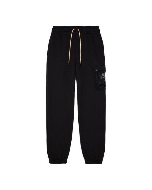 Nike Black Jumpman Solid Color Mesh Big Pocket Breathable Lacing Sports Pants for men