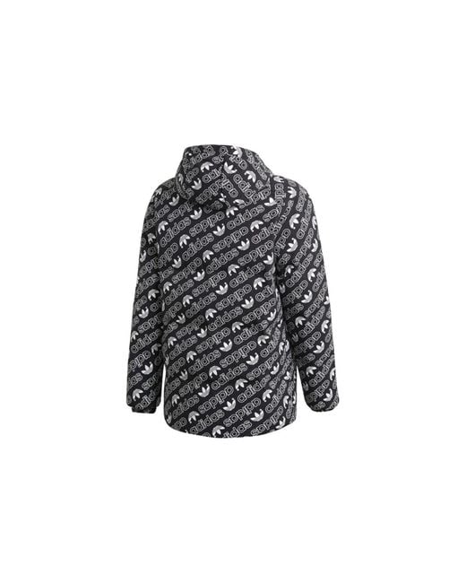 Adidas Gray Originals Monogram Jkt Full Print Logo Reversible Stay Warm Hooded Down Jacket for men