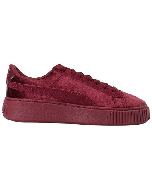 PUMA Red (Wmns) Platform Velvet Low-Top Sneakers