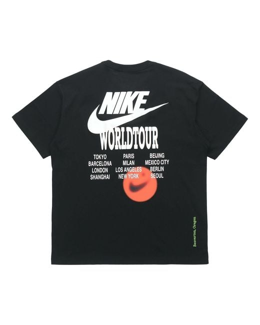 Nike Black Sportswear Around The World Subject Embroidered Logo Ribbed Round Neck Short Sleeve for men