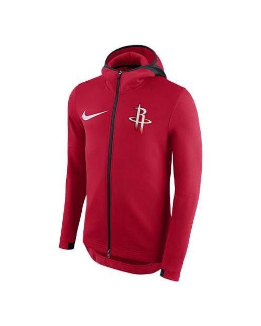 Nike Red Player Edition Houston Rockets Solid Color Zipper Hooded Jacket for men