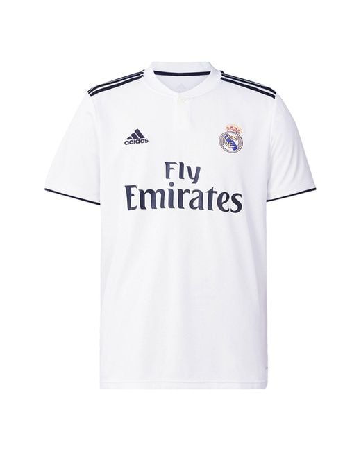 Adidas White Real Madrid 18-19 Season Fan Edition Home Alphabet Logo Stripe Sports Soccer/Football Short Sleeve Jersey for men
