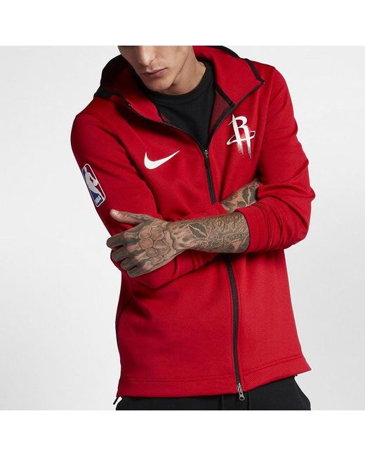 Nike Red Player Edition Houston Rockets Solid Color Zipper Hooded Jacket for men