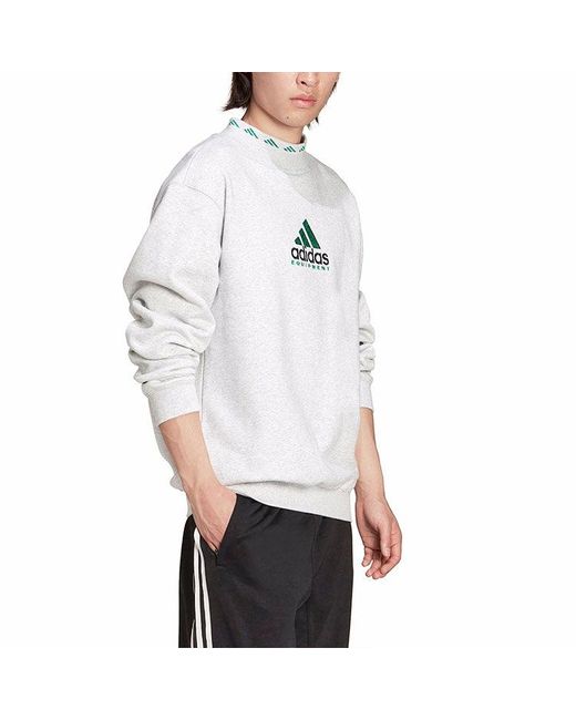 Adidas White Originals Eqt Logo Embroidered Sports Round Neck Pullover for men