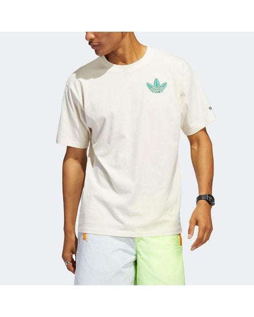 Adidas White Originals Trefoil Leaves Back Large Logo Alphabet Printing Athleisure Casual Sports Short Sleeve T-Shirt for men