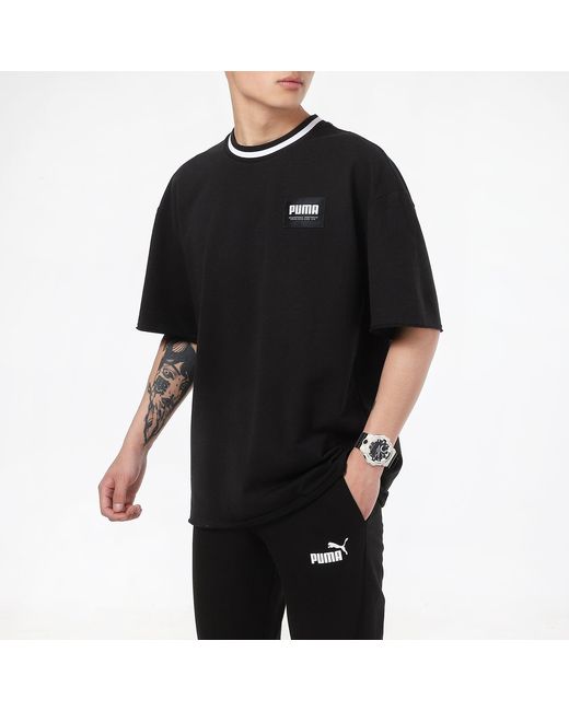 PUMA Black Solid Round Neck T-Shirt for men
