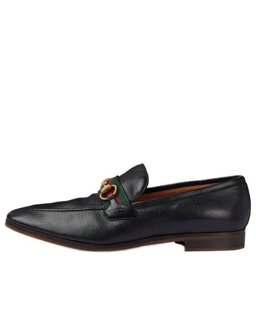 Gucci Black Leather Grosgrain Trim Dress Loafers for men