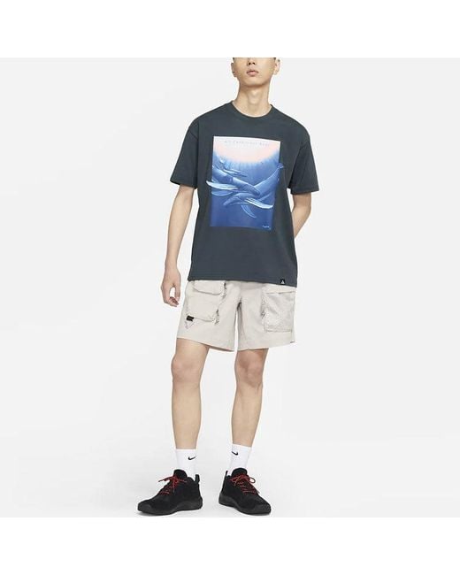 Nike Blue Acg Wyland Funny Printing Sports Loose Round Neck Short Sleeve for men