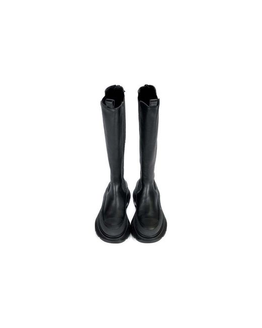 McQueen Black (Wmns) Tread Leather Over-The-Knee Boots