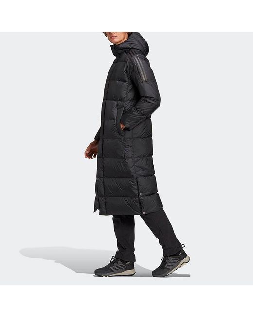 Adidas Black Windproof Stay Warm Hooded Mid-Length Down Jacket for men