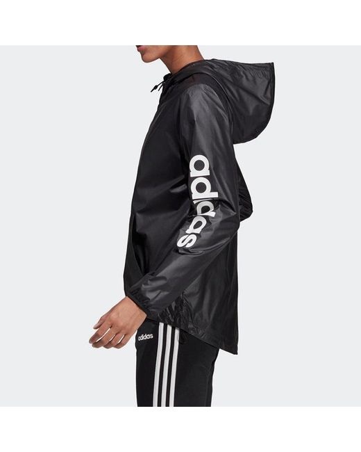 Adidas Black (Wmns) E Lin Windbr Letter Logo Printing Hooded Jacket