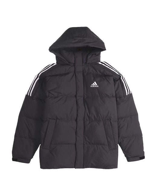 Adidas Black 3St Puff Down J Stay Warm Sports Hooded Down Jacket for men