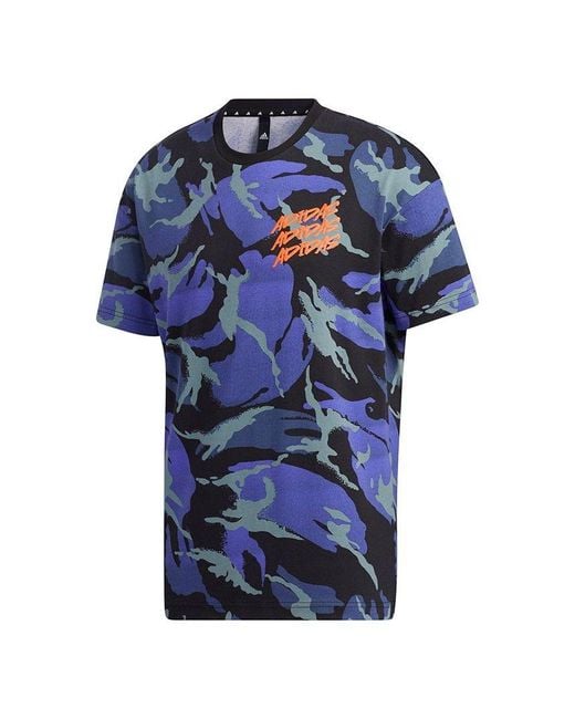 Adidas Blue Ub Gfx T Aop Sports Camouflage Printing Short Sleeve for men