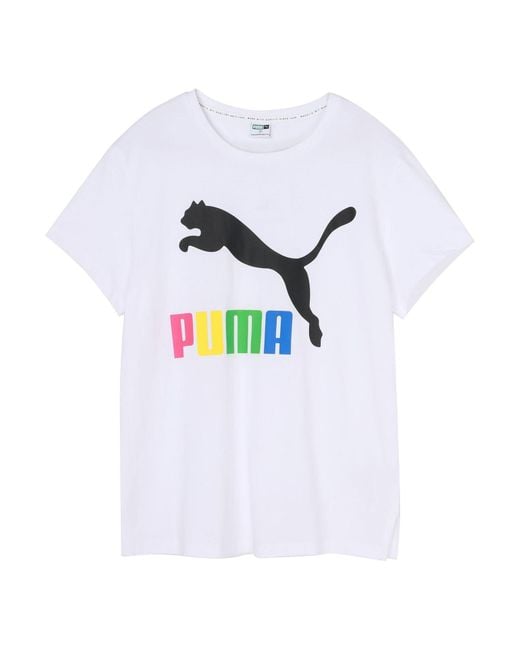 PUMA White (Wmns) Classics Logo Tee Large Logo Round Neck