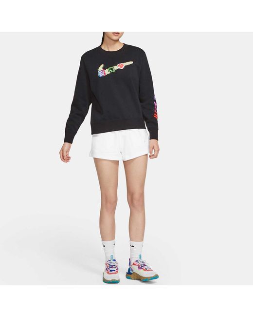 Nike Blue (Wmns) Sportswear Logo Fleece Crew Sweatshirt Multi'