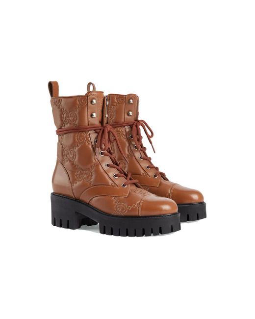 Gucci Brown Quilted Lace-up Boots