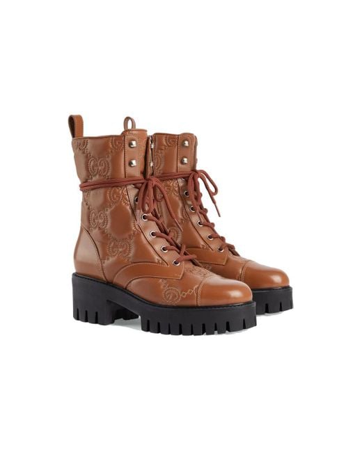 Gucci Brown (Wmns) Quilted Lace-Up Boots