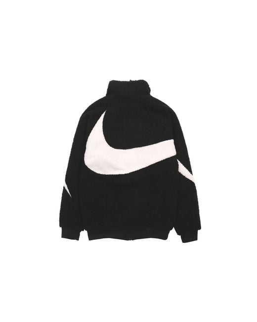 Nike Black Big Swoosh Large Logo Lamb's Wool Stay Warm Stand Collar Jacket for men