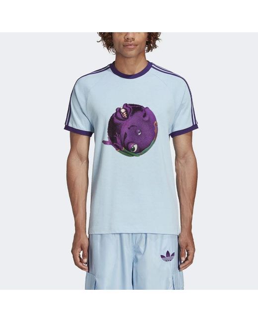 Adidas Blue Originals Originals X Kerwin Frost Crossover Cartoon Pattern Printing Sports Short Sleeve for men