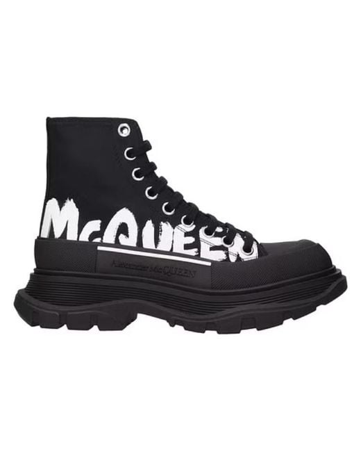 McQueen Black (Wmns) Tread Slick Graffiti Logo Boots