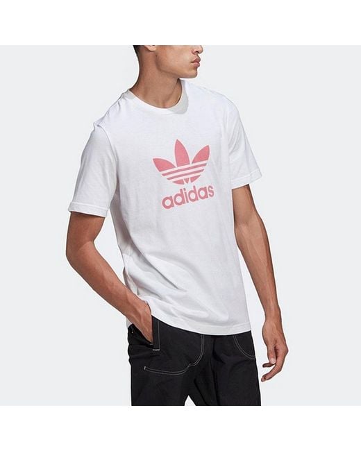 Adidas White Originals Trefoil Logo Printing Sports Round Neck Short Sleeve for men