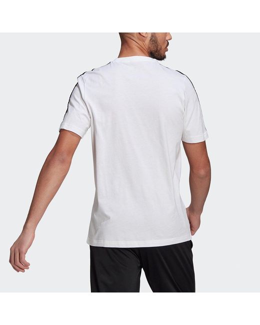 Adidas White M 3S Sj T Sports Training Stripe Round Neck Short Sleeve for men