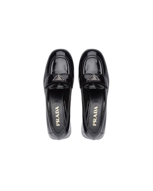 Prada Black (Wmns) Triangle Logo Patent Leather Shoes