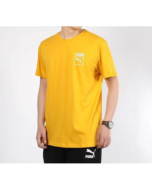 PUMA Yellow Graphic Box Logo Printed Short Sleeve Tee for men
