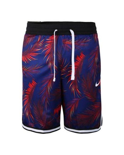 Nike Blue Flowers Logo Printing Drawstring Basketball Shorts for men