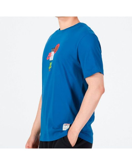 Nike Blue Logo Plant Flowers Pattern Printing Round Neck Casual Short Sleeve Sky T-Shirt for men