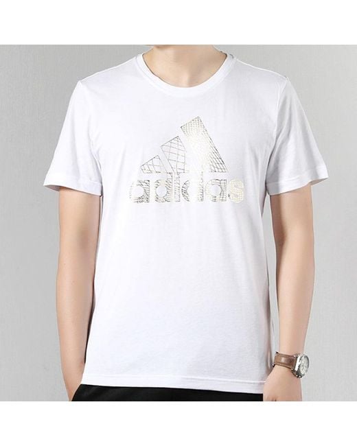 Adidas White Athleisure Casual Sports Round Neck Short Sleeve for men