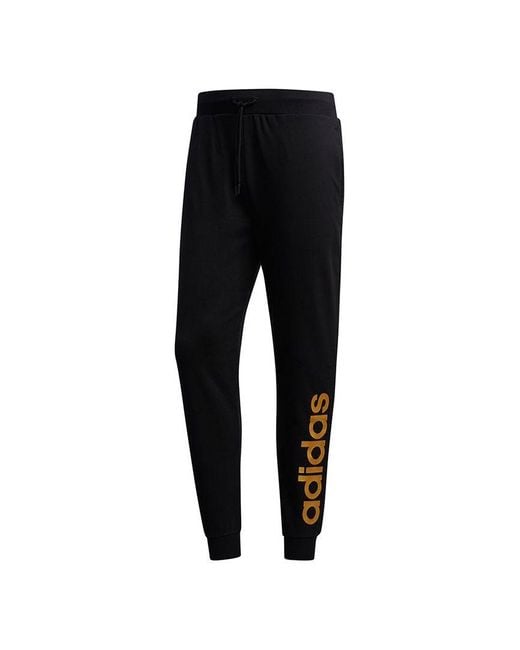 Adidas Black Neo Esntl Lg Tp 1 Metallic Logo Printing Bundle Feet Sports Pants/Trousers/Joggers for men