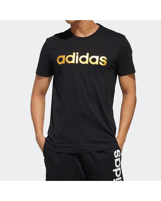 Adidas Black Neo Sports Round Neck Logo Printing Short Sleeve for men