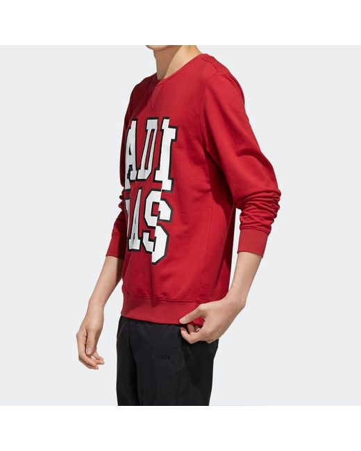 Adidas Red Neo Large Logo Printing Round Neck Pullover for men