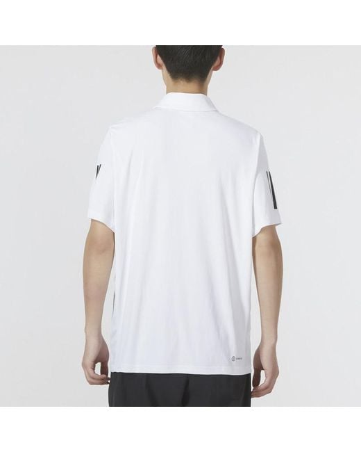 Adidas White Solid Color Stripe Tennis Athleisure Casual Sports Short Sleeve Polo Shirt for men
