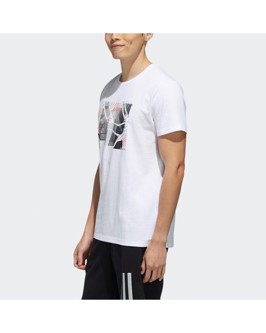 Adidas White Neo Fav Photo T 2 Contrasting Colors Pattern Casual Sports Short Sleeve for men