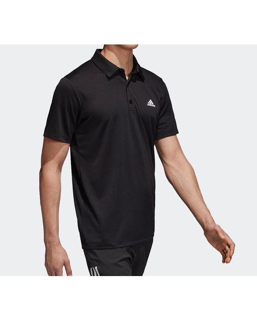 Adidas Black Fab Logo Applique Sports Breathable Short-Sleeve Polo Shirt for men