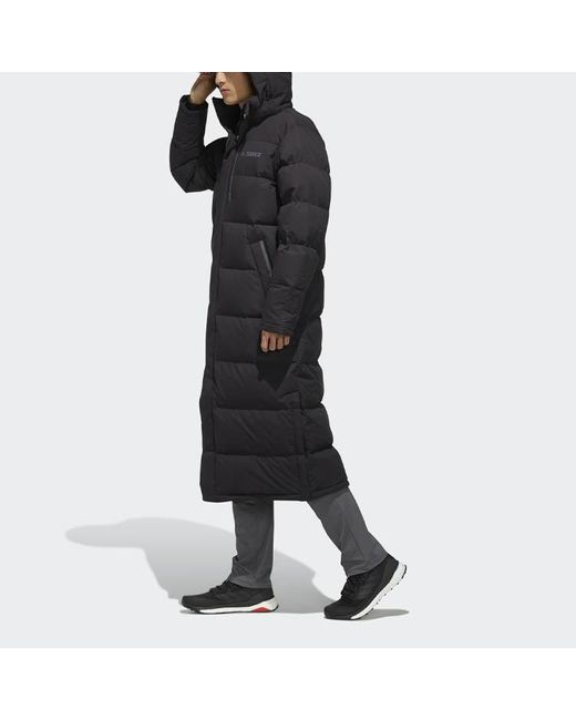 Adidas Black Xplr Dwn Bench Stay Warm Solid Color Mid-Length Hooded Down Jacket for men