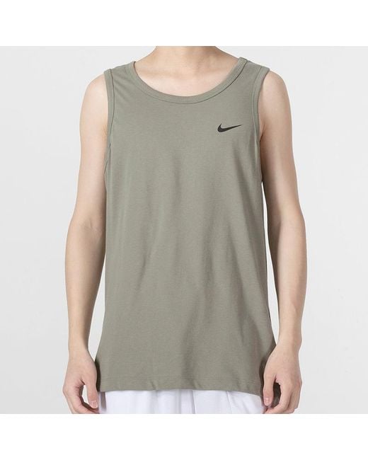 Nike Green As Nk Df Tank Dfc Solid Solid Color Quick Dry Breathable Running Basketball Training Light Army Vest for men