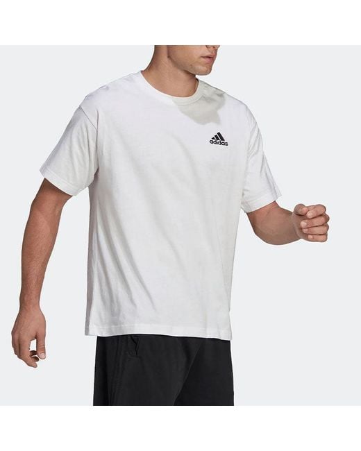 Adidas White Logo Solid Color Round Neck Loose Short Sleeve Couple Style for men