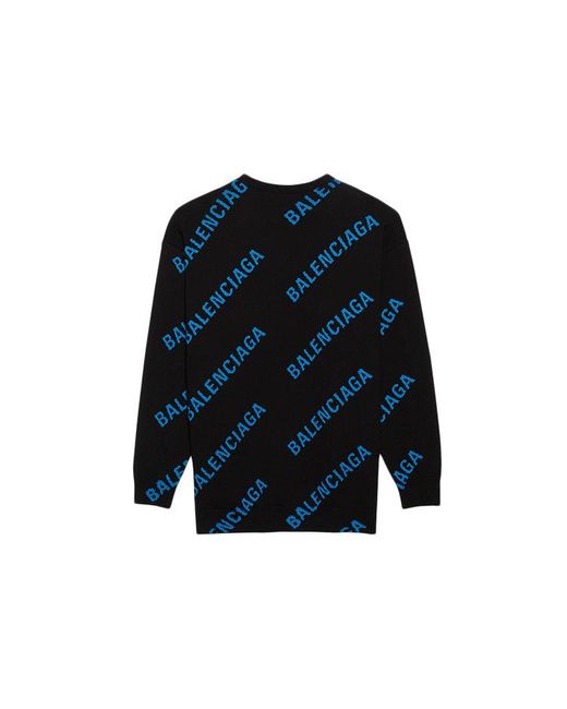 Balenciaga Blue Allover Logo Crewneck Sweater for men