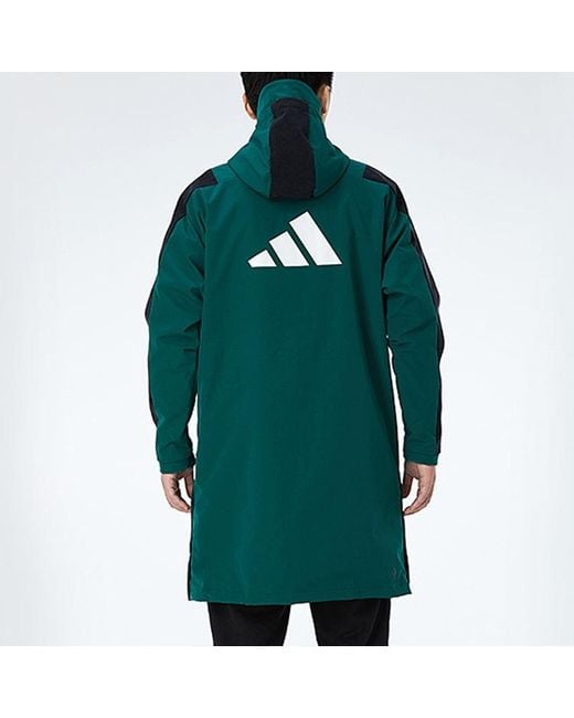 Adidas Green Casual Sports Windproof Fleece Lined Stay Warm Hooded Windbreaker Jacket for men