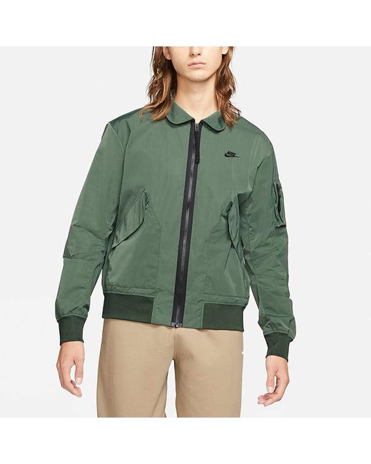 Nike Green Sportswear Woven Lapel Solid Color Sports Jacket for men