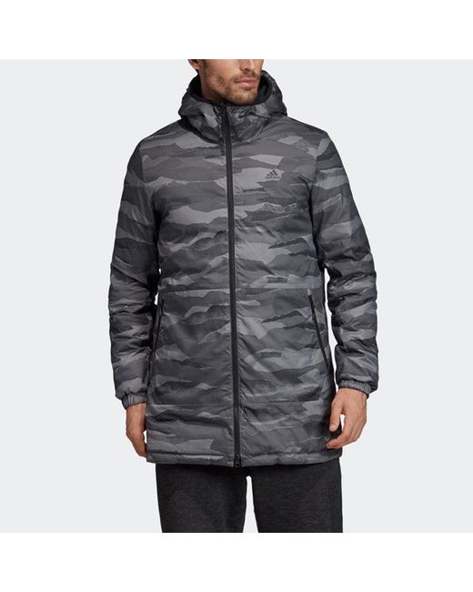 Adidas Black Rev Aop Parka Stay Warm Camouflage Reversible Sports Hooded Down Jacket for men