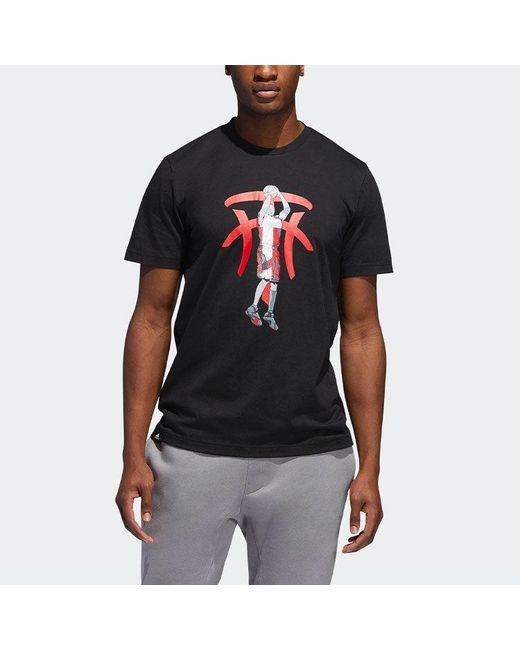 Adidas Black Basketball Sports Round Neck Pullover Printing Short Sleeve for men