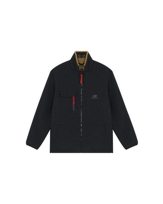 New Balance Black Reversible Fleece Stay Warm Logo Sports Stand Collar Jacket for men