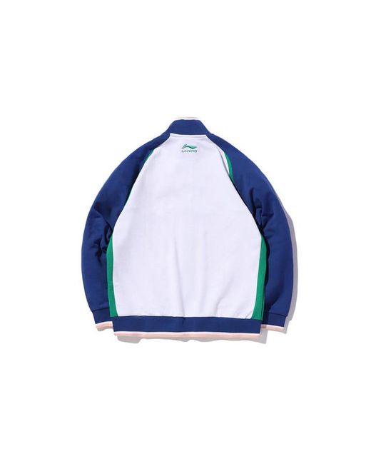 Li-ning Blue Contrasting Colors Loose Stand Collar Sports Cardigan for men