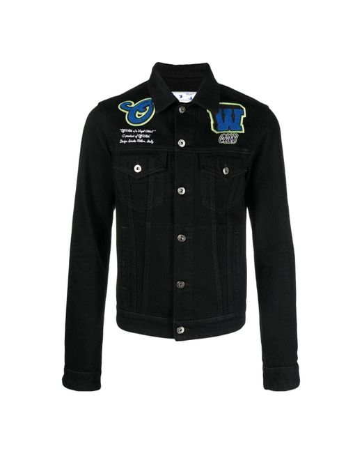 Off-White c/o Virgil Abloh Black Varsity Patch Denim Jacket for men